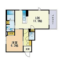 グランシード藤崎弥生 1LDKの間取図画像
