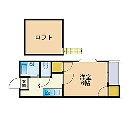グランスク原 1Kの間取図画像