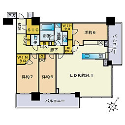 ブリリアタワー西新 3LDKの間取図画像