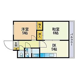 ウェルス荒江 2DKの間取図画像