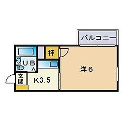 エクラン祖原 1Kの間取図画像