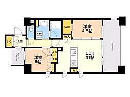 クリオ ラベルヴィ西新グランクラス 2LDKの間取図画像