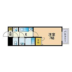 カーサ飯倉 1Kの間取図画像