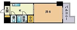 ホワイトマンション西新 1Kの間取図画像