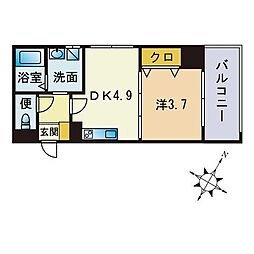 アディーレ西新 1DKの間取図画像