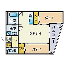 アークトゥルス次郎丸eclat 2DKの間取図画像