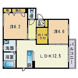 アイレックス荒江C 2LDKの間取図画像