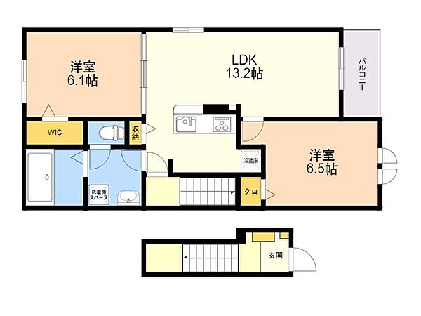 ロイヤルパーク 203｜福岡県春日市松ヶ丘６丁目(賃貸アパート2LDK・2階・59.55㎡)の写真 その2