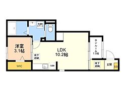 クレストアドバンステンパイI 1LDKの間取図画像