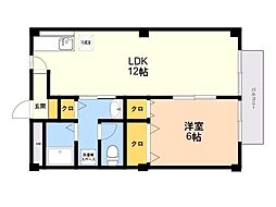 シャトル美しが丘2 1LDKの間取図画像