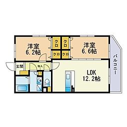 デューク筑紫野 2LDKの間取図画像
