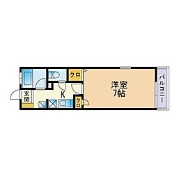 パルメゾン二日市 1Kの間取図画像