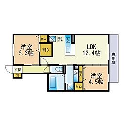 D-room植木 2LDKの間取図画像