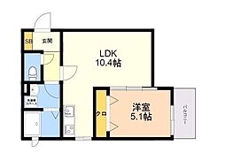 エレガンシア二日市西 1LDKの間取図画像