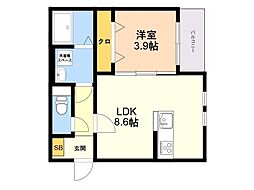 麦野4丁目AP(仮) 1LDKの間取図画像