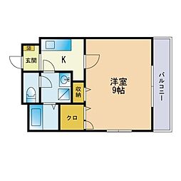 プラティ五条台 1Kの間取図画像