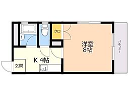 ピアレス下大利 1Kの間取図画像