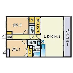 エルシャトー南福岡 2LDKの間取図画像
