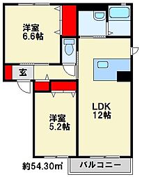 メゾン・シャレマレーア　B棟 2階2LDKの間取り