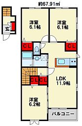 メーシャイン 3LDKの間取図画像