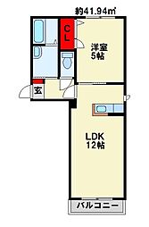 シャーメゾン朽網2A 1LDKの間取図画像