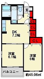 エンポリアム行橋1 2DKの間取図画像