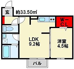 ヴェルジェ深田5 1LDKの間取図画像