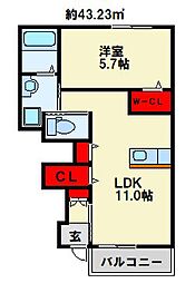 プレジール栄 1LDKの間取図画像