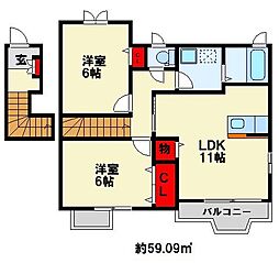 ソレーユ上曽根A 2LDKの間取図画像