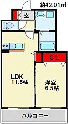 サンシャイン十番館.曽根 1LDKの間取図画像
