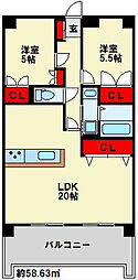 サンライフ小倉南 2LDKの間取図画像