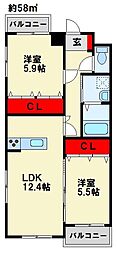 アル・ソーレ桜 2LDKの間取図画像