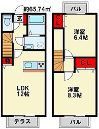 プレザントタウンB 2LDKの間取図画像