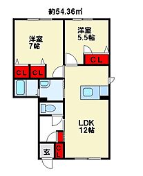 ディアコート桜 2LDKの間取図画像