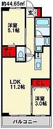 コンダクトレジデンス城野 2LDKの間取図画像