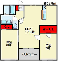 アヴニール吉志 2LDKの間取図画像