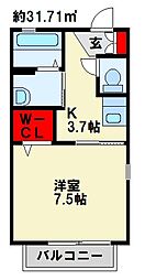 ジュネス西宮市 1Kの間取図画像