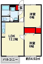 コーポラスカーム 2LDKの間取図画像