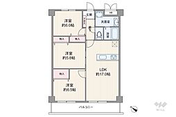 シャルム甲陽園 2LDKの間取図画像