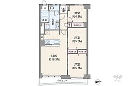 千里山田D団地A-2棟 3LDKの間取図画像