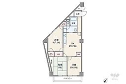 淡路第2ダイヤモンドハイム 3DKの間取図画像