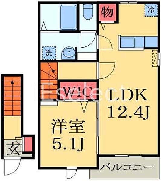 千葉県茂原市高師(賃貸アパート1LDK・2階・46.54㎡)の写真 その2