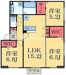 D-ROOM若草 3LDKの間取図画像