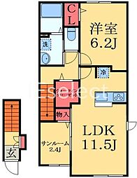 JR外房線 新茂原駅 徒歩13分の賃貸アパート 2階1LDKの間取り