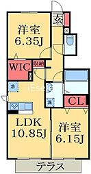 JR内房線 五井駅 バス16分 市原小学校入口下車 徒歩4分の賃貸アパート 1階2LDKの間取り