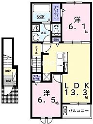 JR内房線 姉ケ崎駅 バス9分 千種中学校入口下車 徒歩7分の賃貸アパート 2階2LDKの間取り