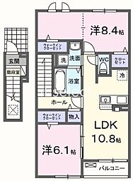 JR外房線 大網駅 徒歩24分の賃貸アパート 2階2LDKの間取り