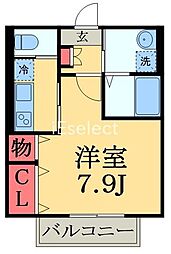 プラザドゥシャレー 1Kの間取図画像
