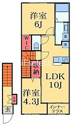 JR総武線 千葉駅 バス18分 北星久喜下車 徒歩6分の賃貸アパート 2階2LDKの間取り