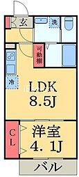 京成千原線 千葉寺駅 徒歩6分の賃貸アパート 3階1LDKの間取り
